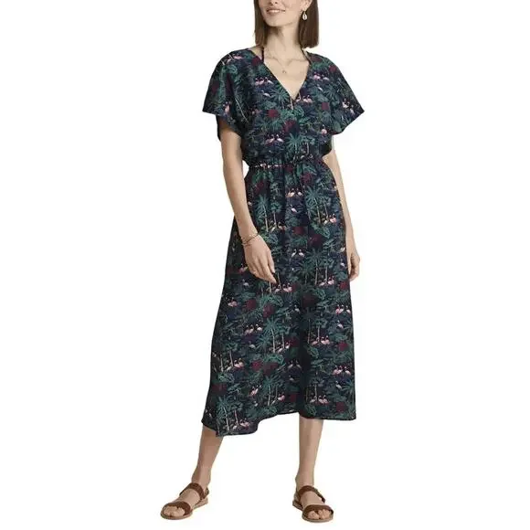 Vineyard Vines Textured Button Front Kaftan Dress Tropical Navy - Size XXS - Picture 1 of 8